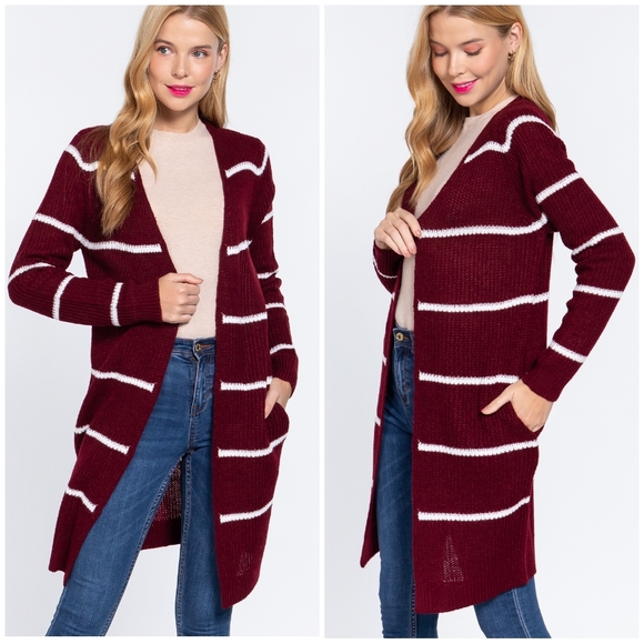 LAST ONE❗Cozy Chic Rich Burgundy Striped Longline Open… - Picture 4 of 7